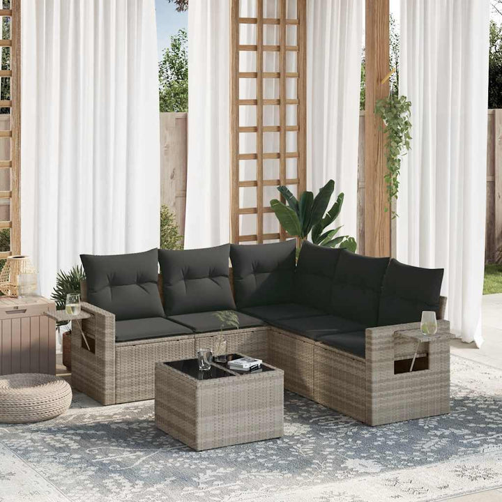 sofasæt til haven 6 dele med hynder polyrattan lysegrå