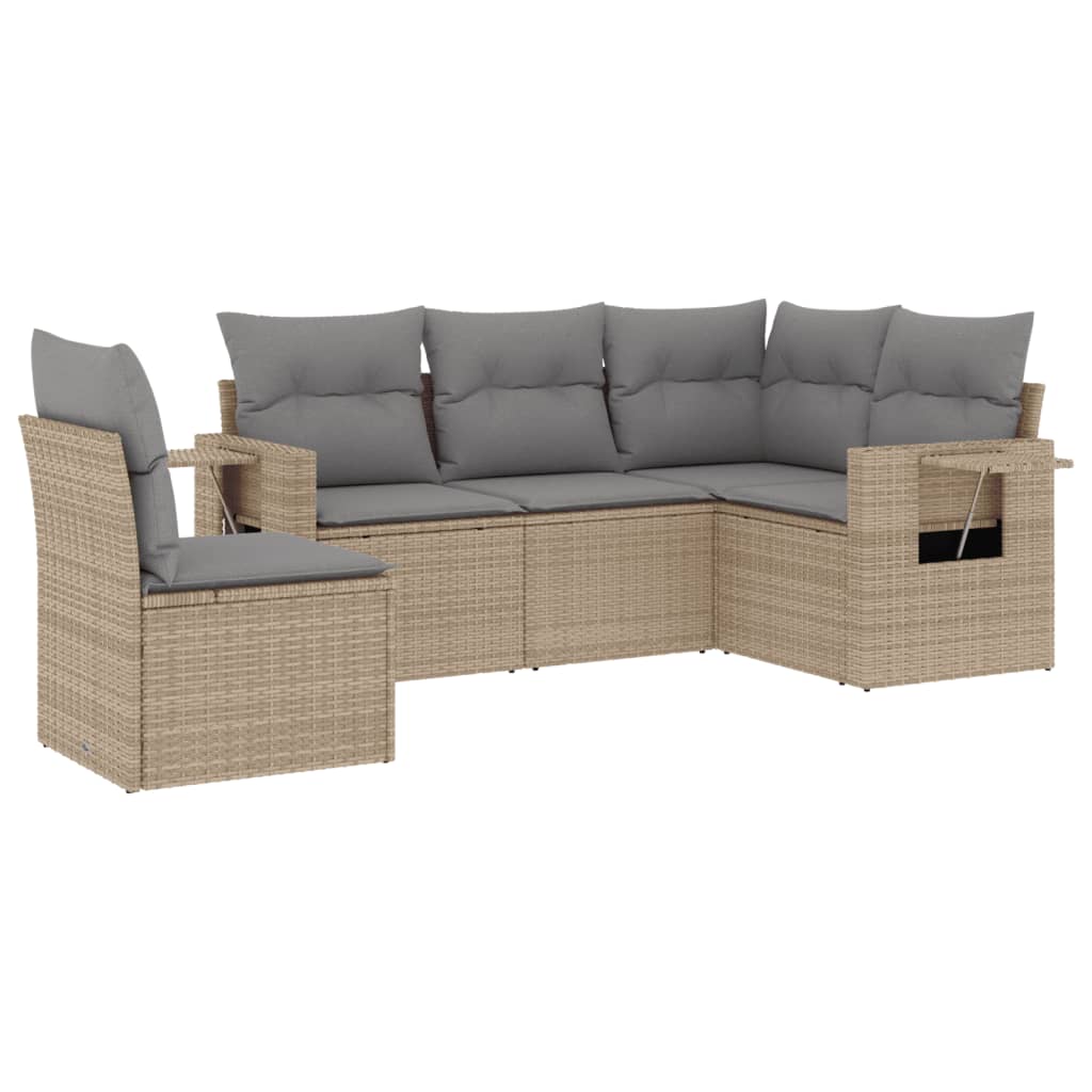 sofasæt til haven 5 dele med hynder polyrattan beige