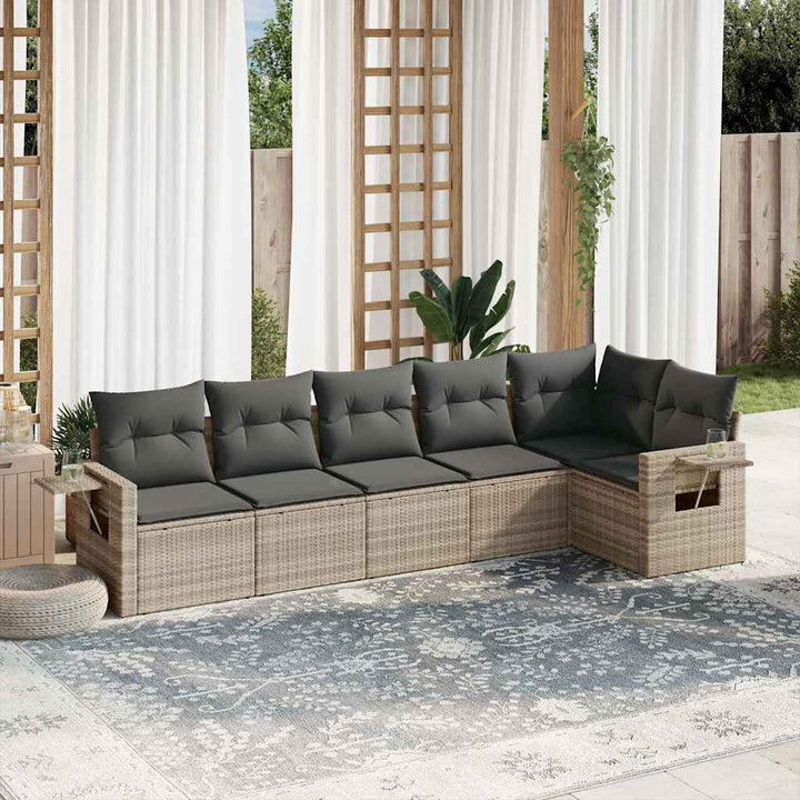 sofasæt til haven 6 dele med hynder polyrattan lysegrå