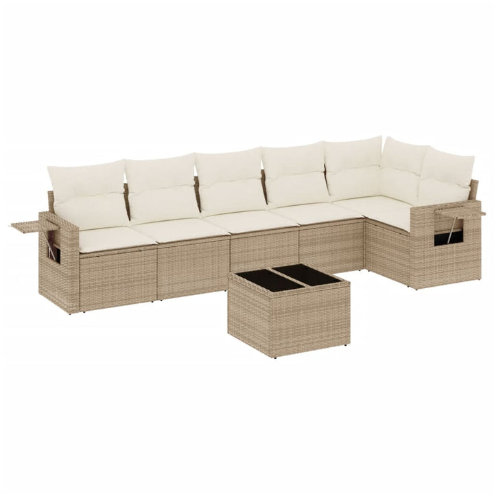 sofasæt til haven 7 dele med hynder polyrattan beige