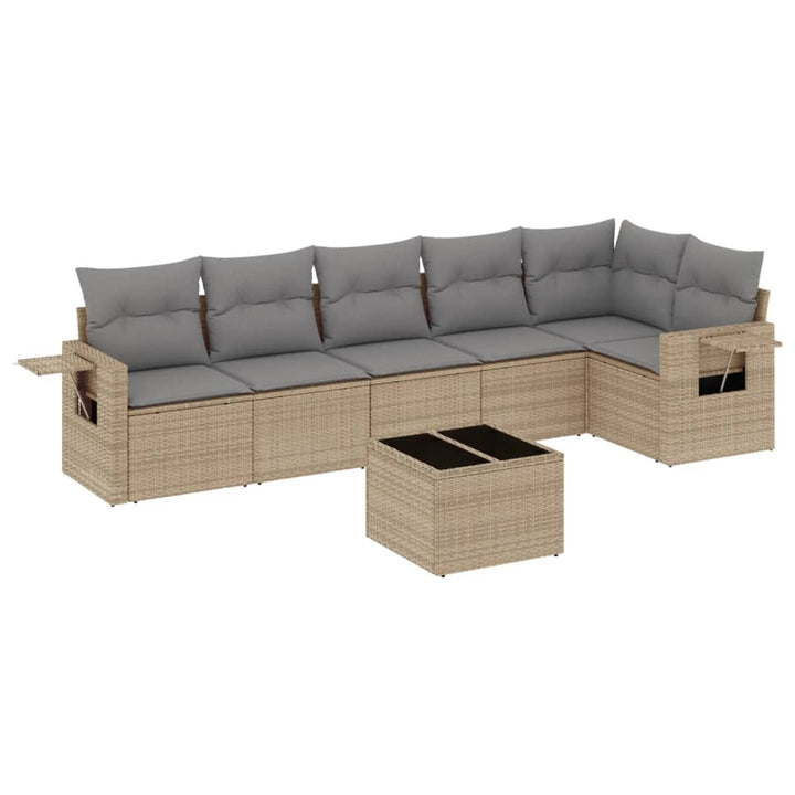 sofasæt til haven 7 dele med hynder polyrattan beige