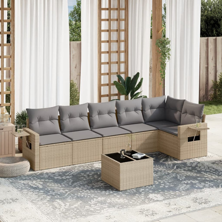 sofasæt til haven 7 dele med hynder polyrattan beige