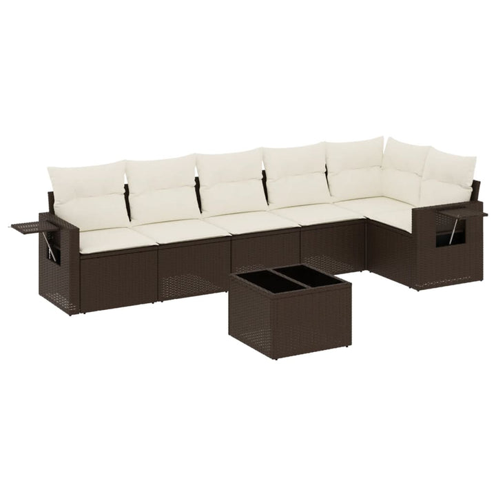 sofasæt til haven 7 dele med hynder polyrattan brun