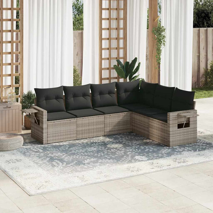 sofasæt til haven 6 dele med hynder polyrattan lysegrå