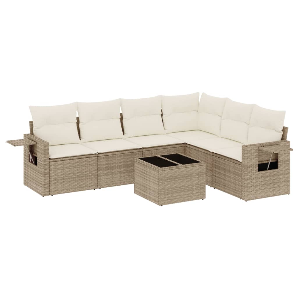 sofasæt til haven 7 dele med hynder polyrattan beige