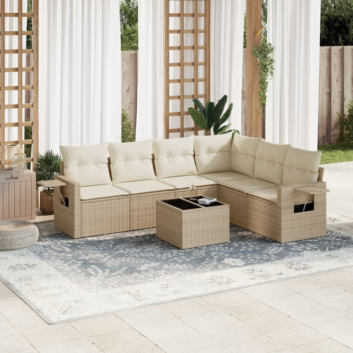 sofasæt til haven 7 dele med hynder polyrattan beige