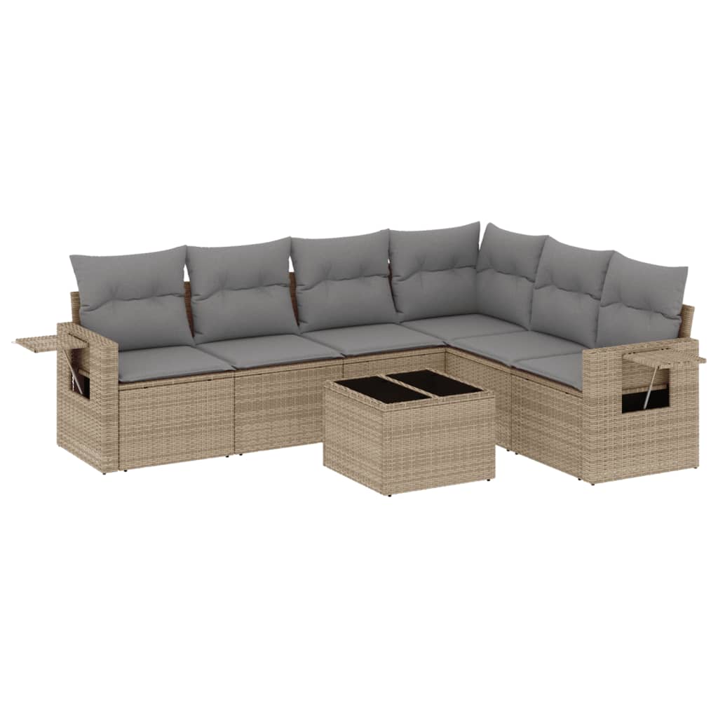 sofasæt til haven 7 dele med hynder polyrattan beige