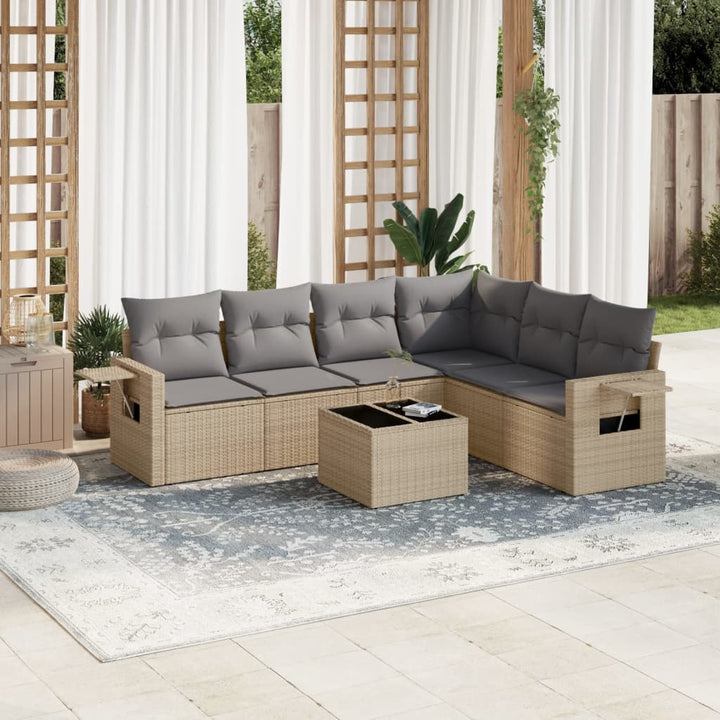 sofasæt til haven 7 dele med hynder polyrattan beige