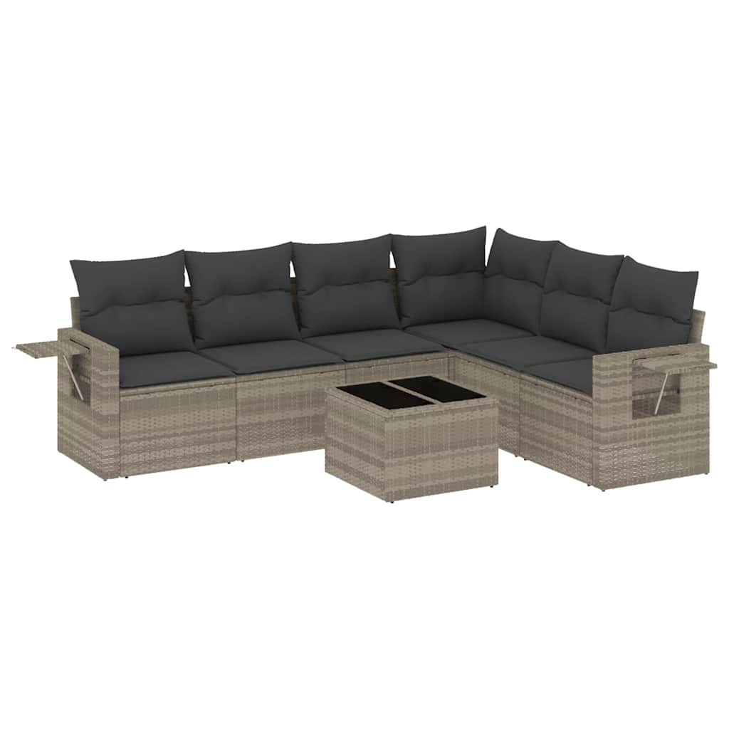 sofasæt til haven 7 dele med hynder polyrattan lysegrå