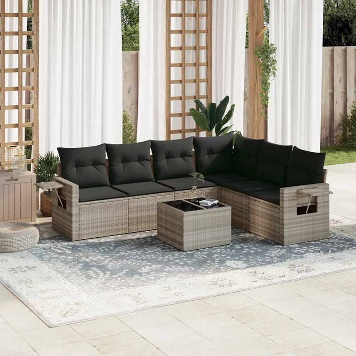 sofasæt til haven 7 dele med hynder polyrattan lysegrå