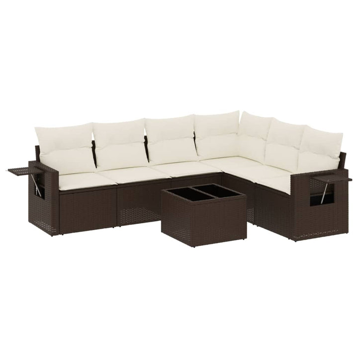 sofasæt til haven 7 dele med hynder polyrattan brun