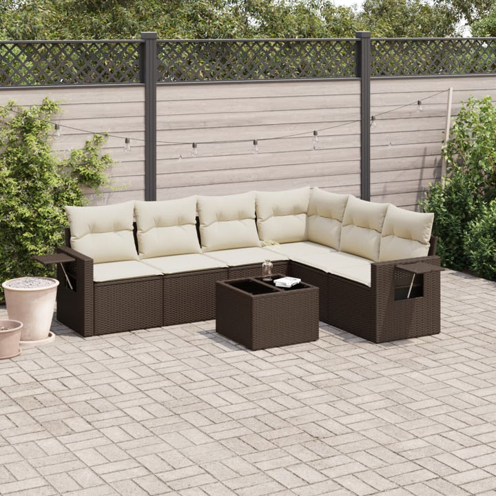 sofasæt til haven 7 dele med hynder polyrattan brun
