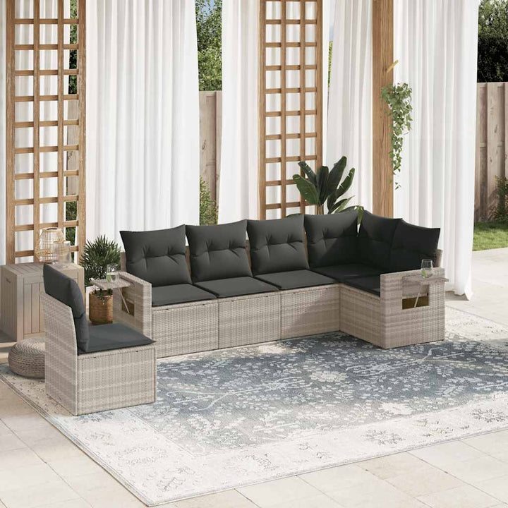 sofasæt til haven 6 dele med hynder polyrattan lysegrå