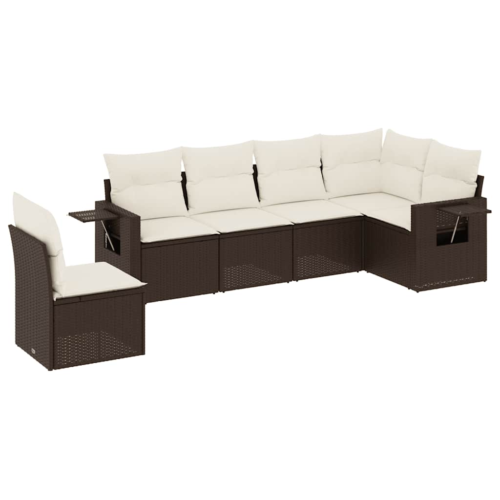 sofasæt til haven 6 dele med hynder polyrattan brun