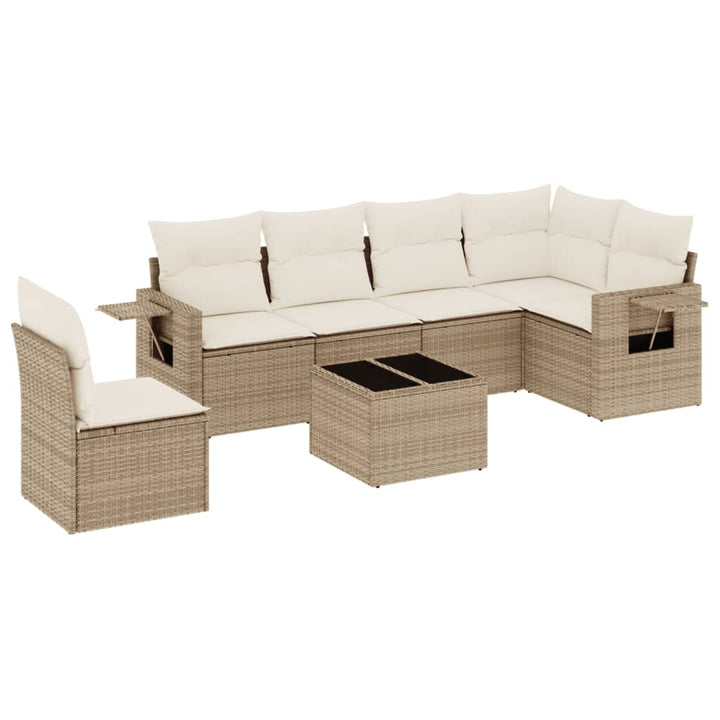 sofasæt til haven 7 dele med hynder polyrattan beige