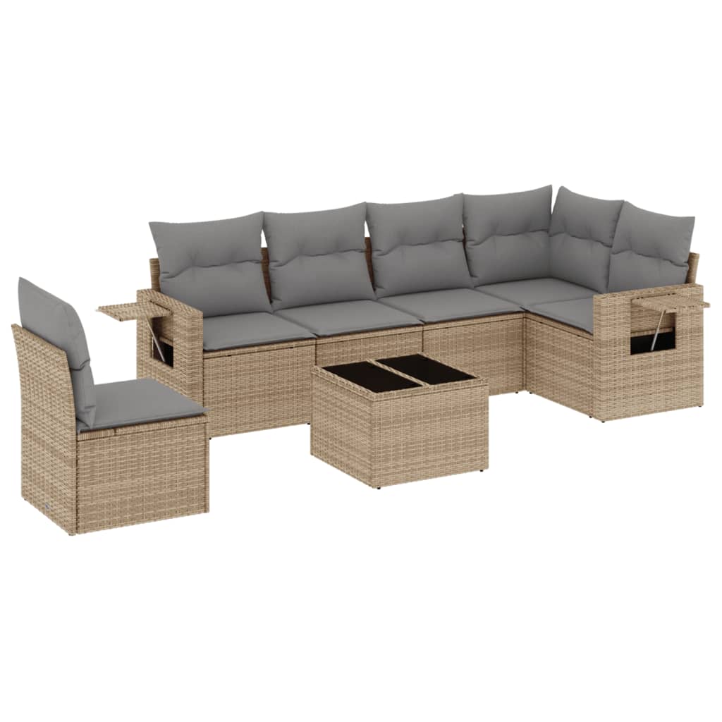 sofasæt til haven 7 dele med hynder polyrattan beige