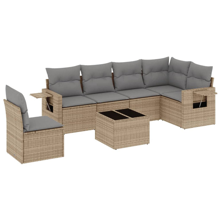 sofasæt til haven 7 dele med hynder polyrattan beige