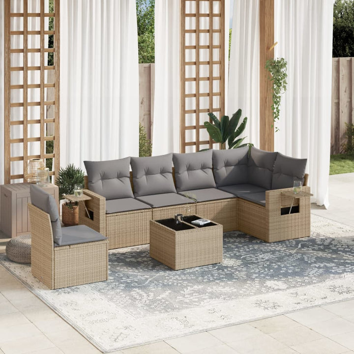 sofasæt til haven 7 dele med hynder polyrattan beige