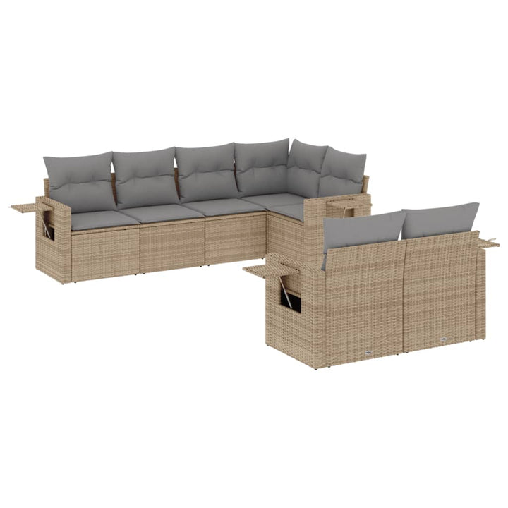 sofasæt til haven 7 dele med hynder polyrattan beige