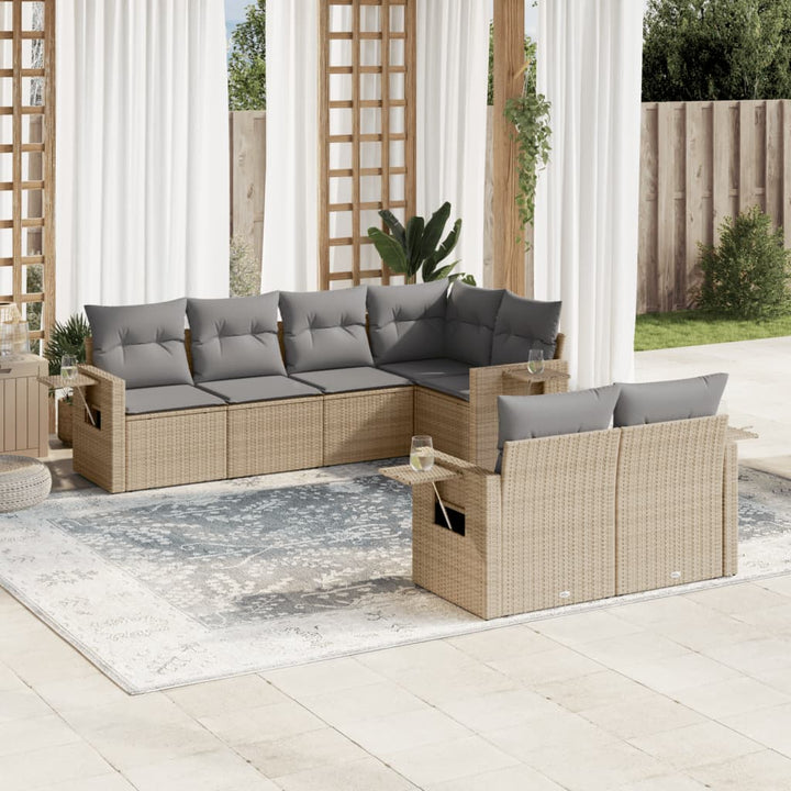 sofasæt til haven 7 dele med hynder polyrattan beige