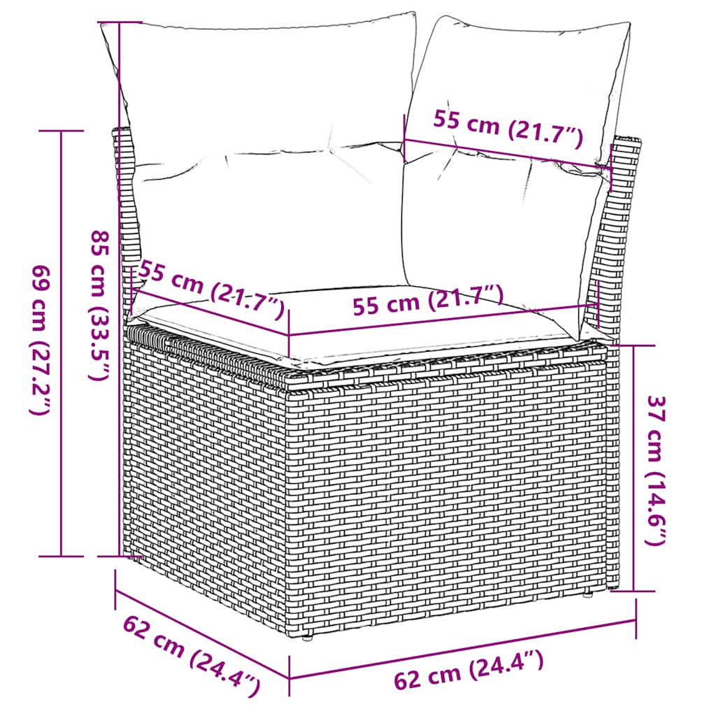sofasæt til haven 7 dele med hynder polyrattan brun