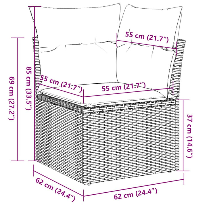 sofasæt til haven 7 dele med hynder polyrattan brun