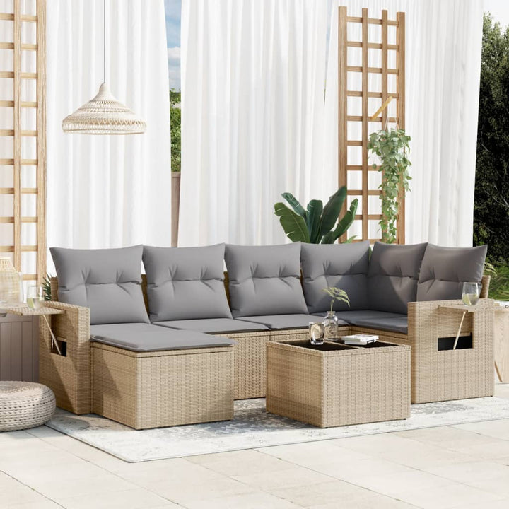 sofasæt til haven 7 dele med hynder polyrattan beige