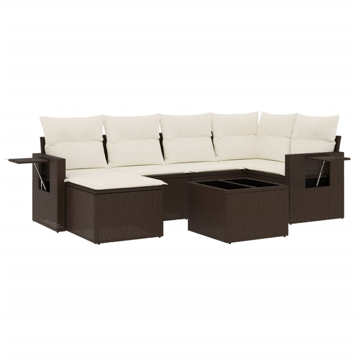 sofasæt til haven 7 dele med hynder polyrattan brun