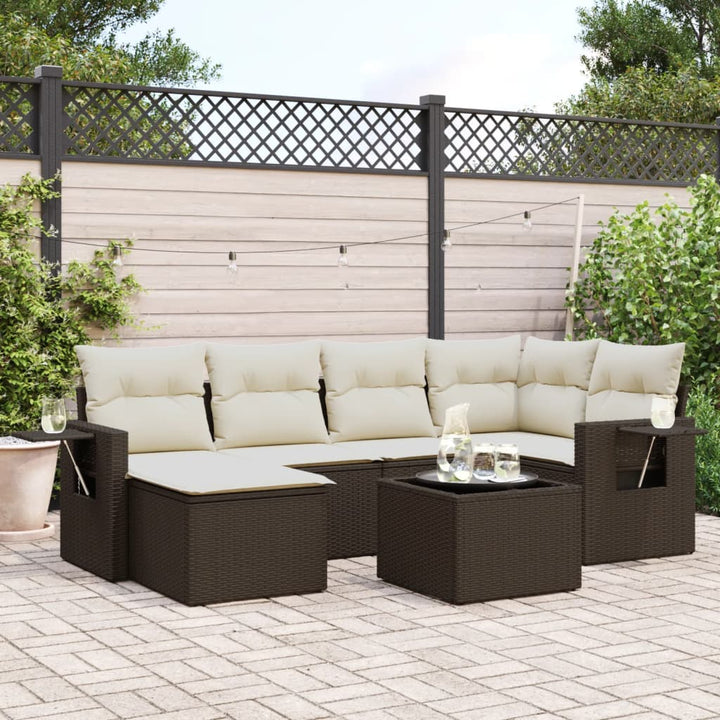 sofasæt til haven 7 dele med hynder polyrattan brun