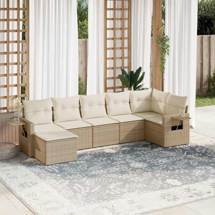 sofasæt til haven 7 dele med hynder polyrattan beige