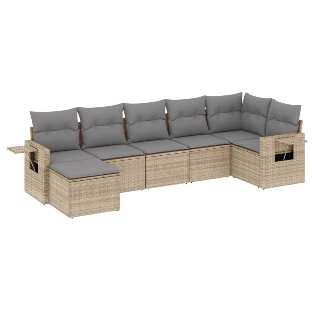 sofasæt til haven 7 dele med hynder polyrattan beige