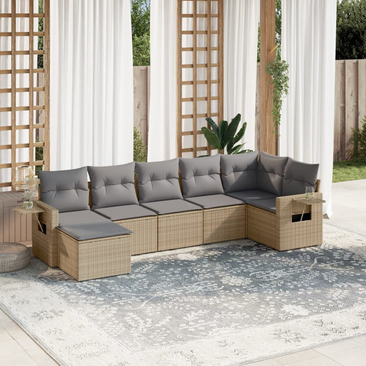 sofasæt til haven 7 dele med hynder polyrattan beige