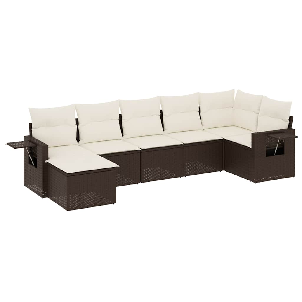 sofasæt til haven 7 dele med hynder polyrattan brun