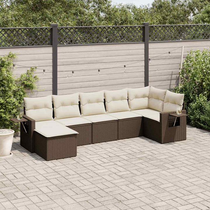 sofasæt til haven 7 dele med hynder polyrattan brun