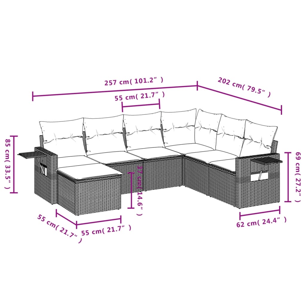 sofasæt til haven 7 dele med hynder polyrattan beige