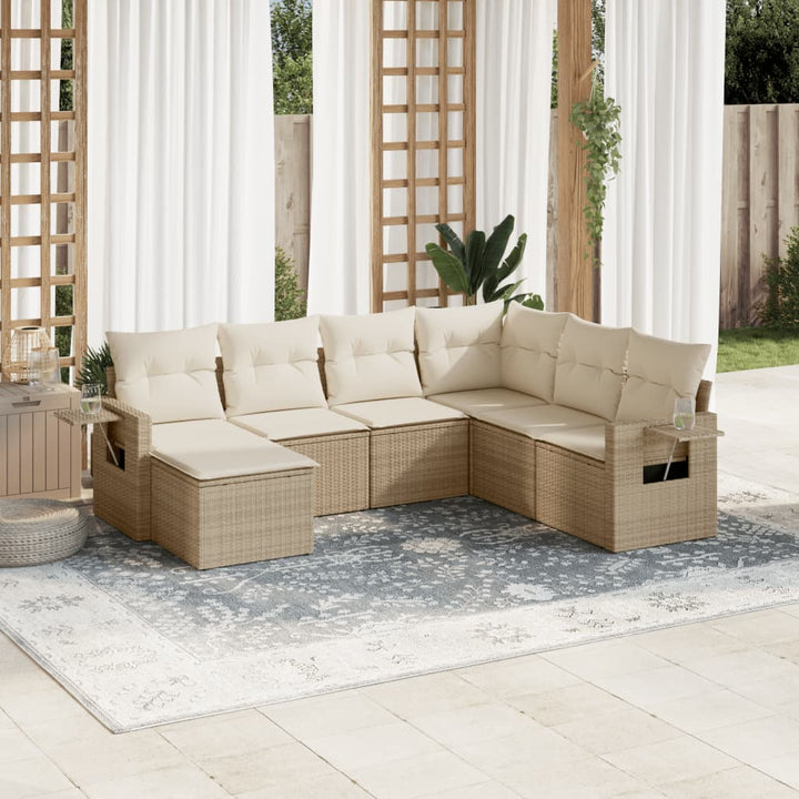 sofasæt til haven 7 dele med hynder polyrattan beige