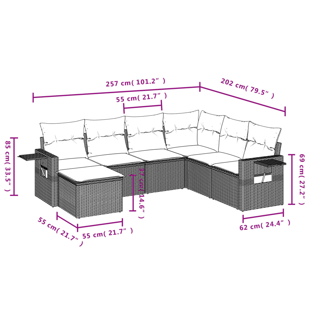 sofasæt til haven 7 dele med hynder polyrattan beige