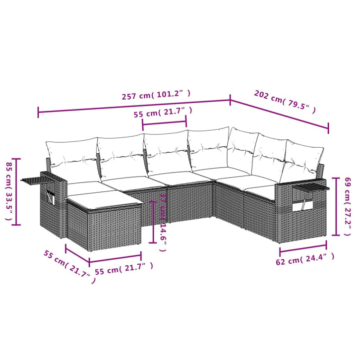 sofasæt til haven 7 dele med hynder polyrattan brun