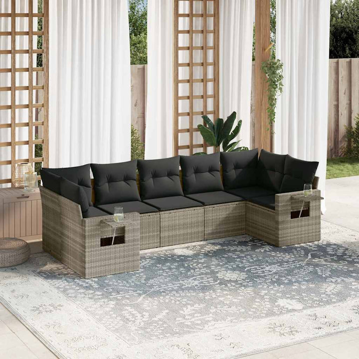 sofasæt til haven 7 dele med hynder polyrattan lysegrå
