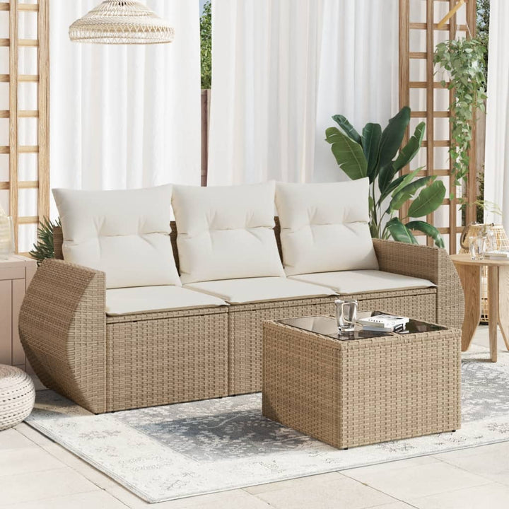 sofasæt til haven 4 dele med hynder polyrattan beige