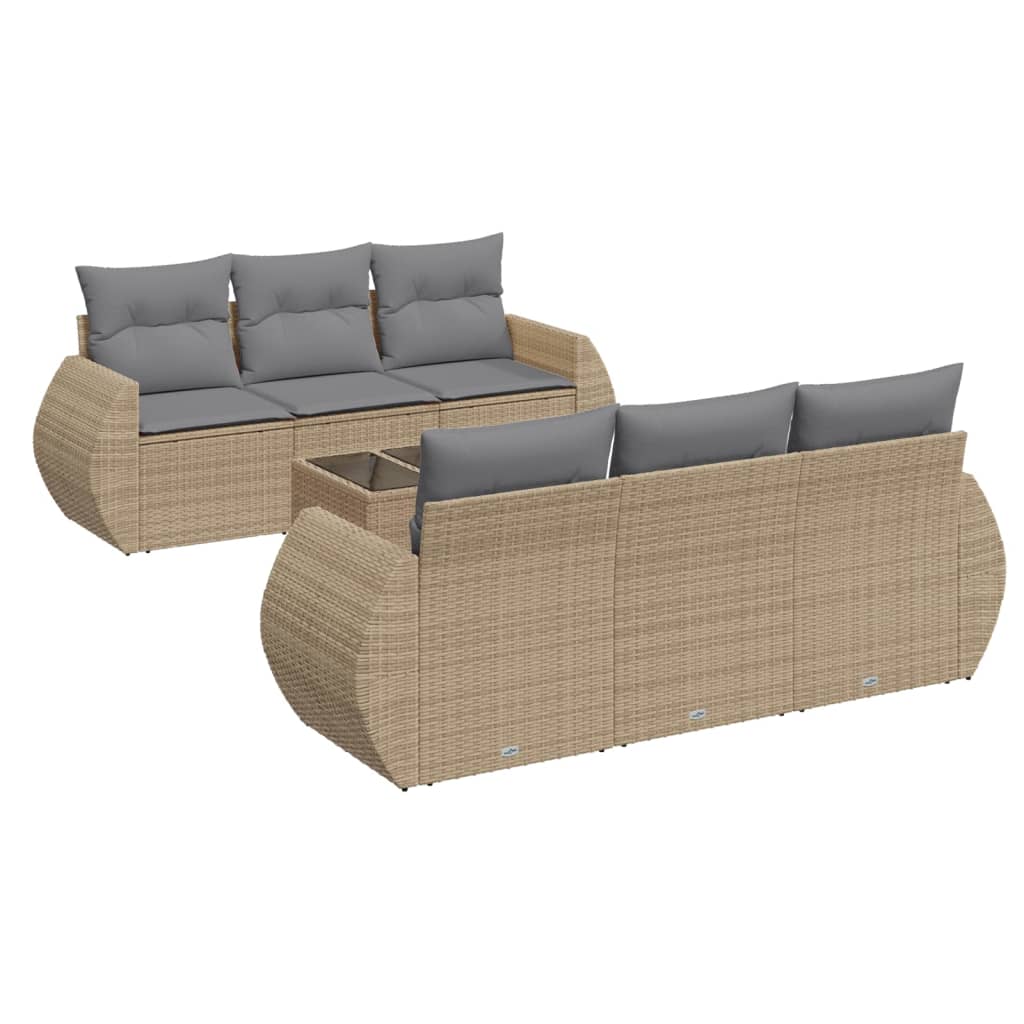 sofasæt til haven 7 dele med hynder polyrattan beige