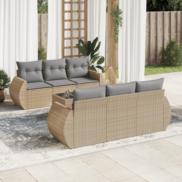 sofasæt til haven 7 dele med hynder polyrattan beige