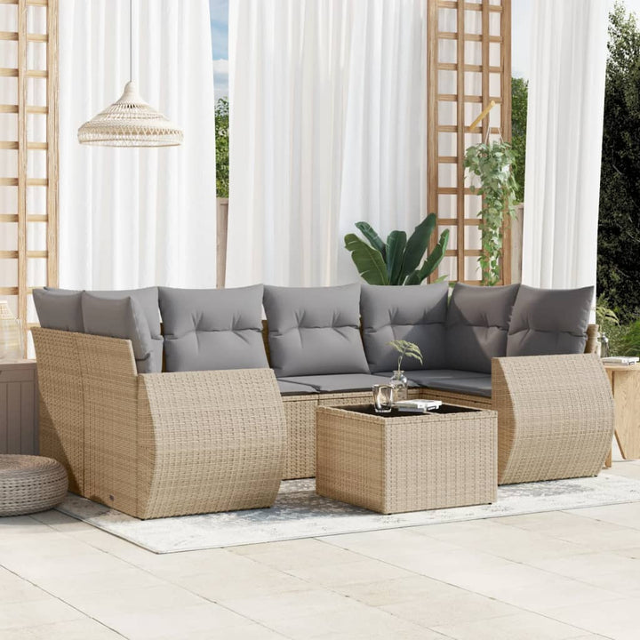 sofasæt til haven 7 dele med hynder polyrattan beige