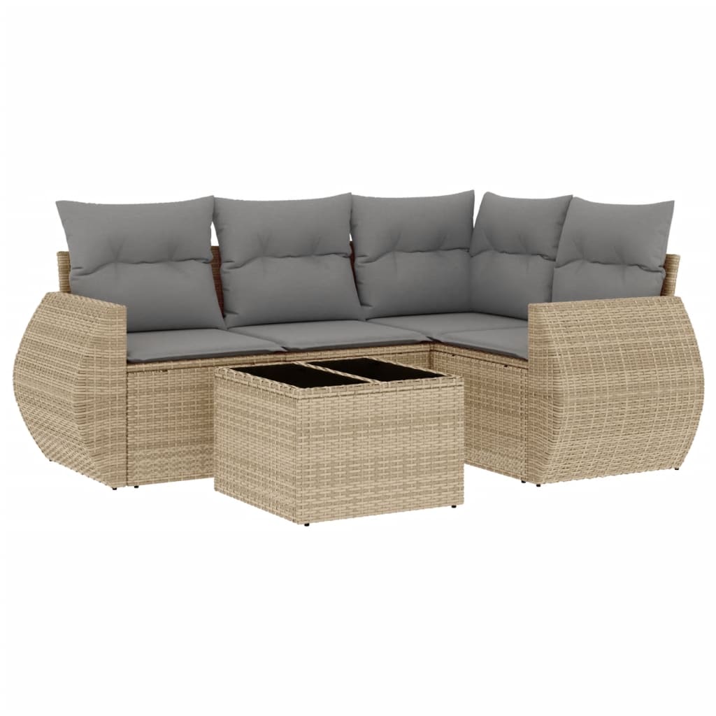 sofasæt til haven 5 dele med hynder polyrattan beige