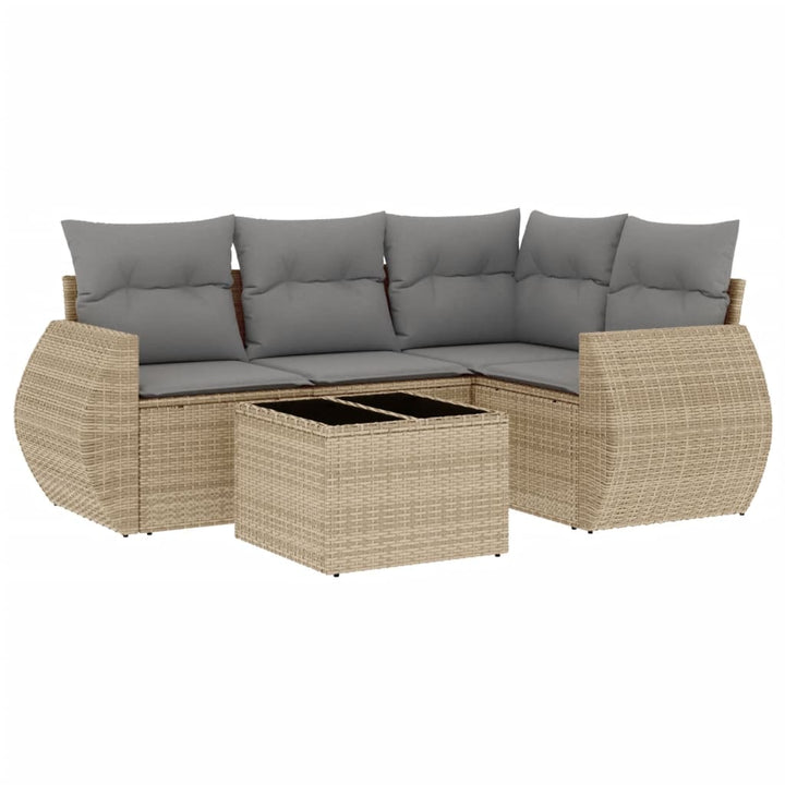 sofasæt til haven 5 dele med hynder polyrattan beige