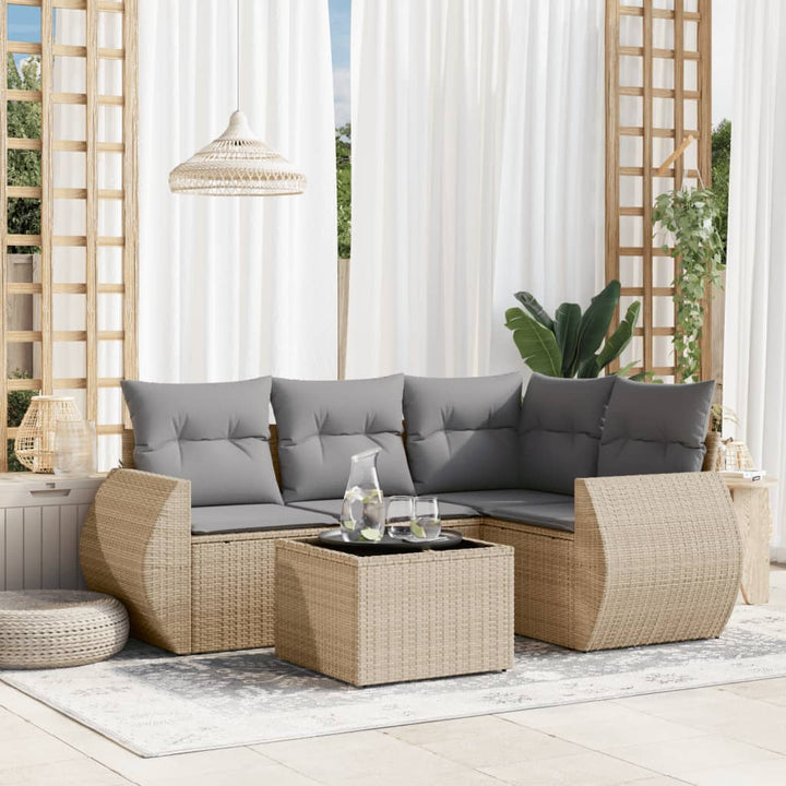 sofasæt til haven 5 dele med hynder polyrattan beige