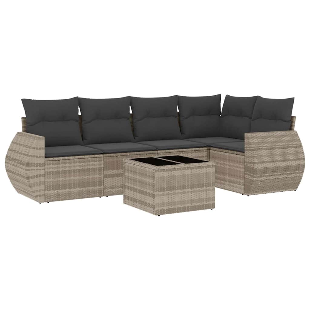 sofasæt til haven 6 dele med hynder polyrattan lysegrå