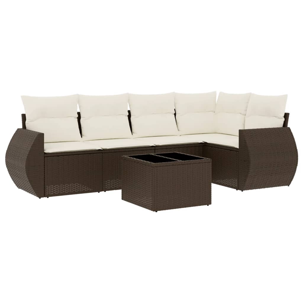 sofasæt til haven 6 dele med hynder polyrattan brun