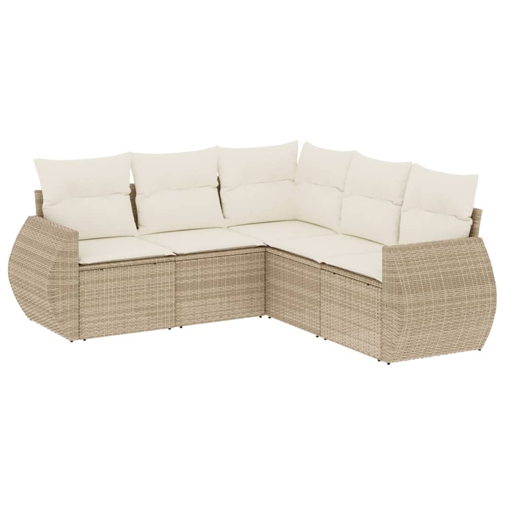 sofasæt til haven 5 dele med hynder polyrattan beige