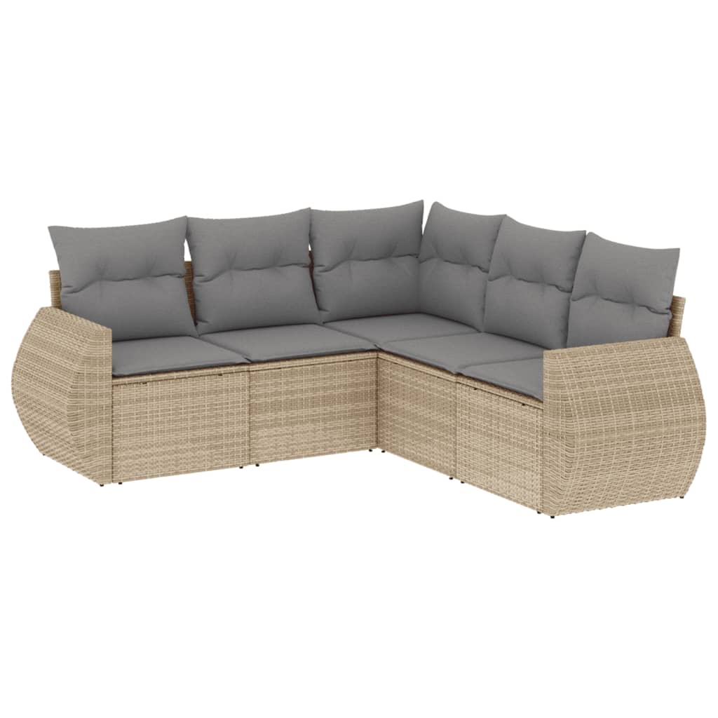 sofasæt til haven 5 dele med hynder polyrattan beige
